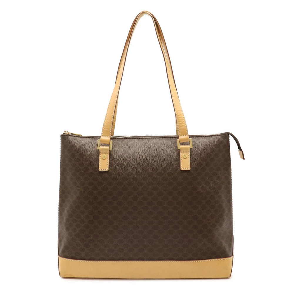 Celine Macadam Tote Bag Shoulder Leather Beige Cream Dark Brown